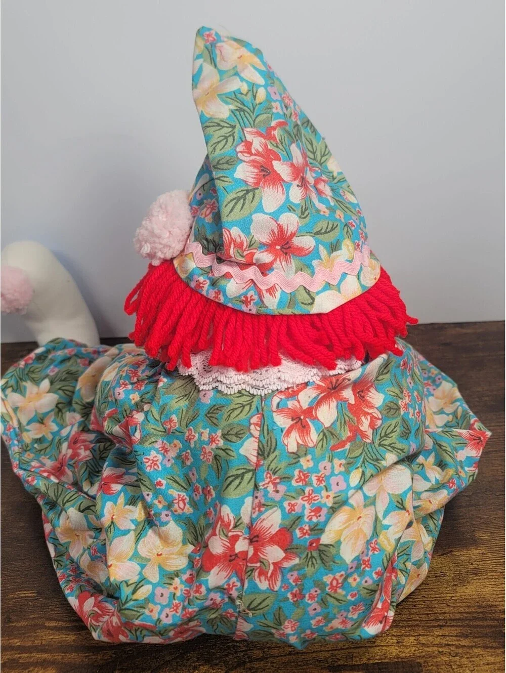 Vintage Handmade Floral Themed Rag Doll Cloth Clown Doll